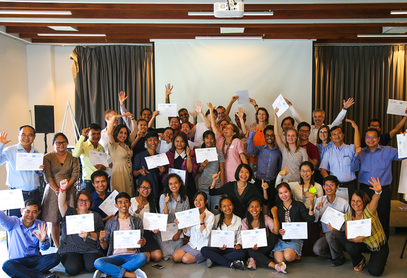 SDG Leadership Lab participants pose for a photo at the end of a successful week of co-creation and co-designing for young people in Cambodia.