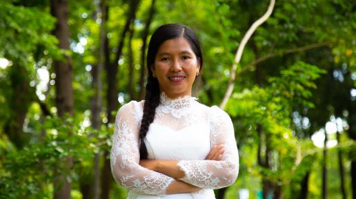 Chan Kanha (pictured), the District Deputy Governor in Kampot Krong, is an advocate for women's voices in disaster risk reduction (DRR).